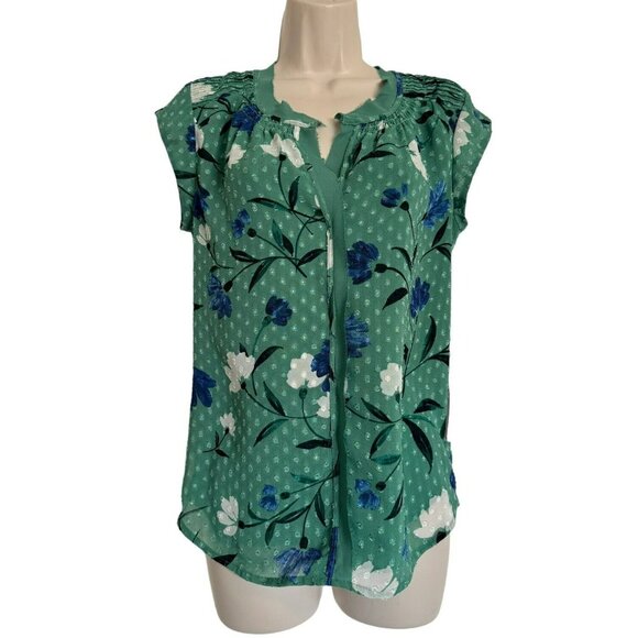 Daniel Rainn Green Floral Peasant XS Top Spring Summer Plus Size Shirt Blouse - Picture 2 of 13